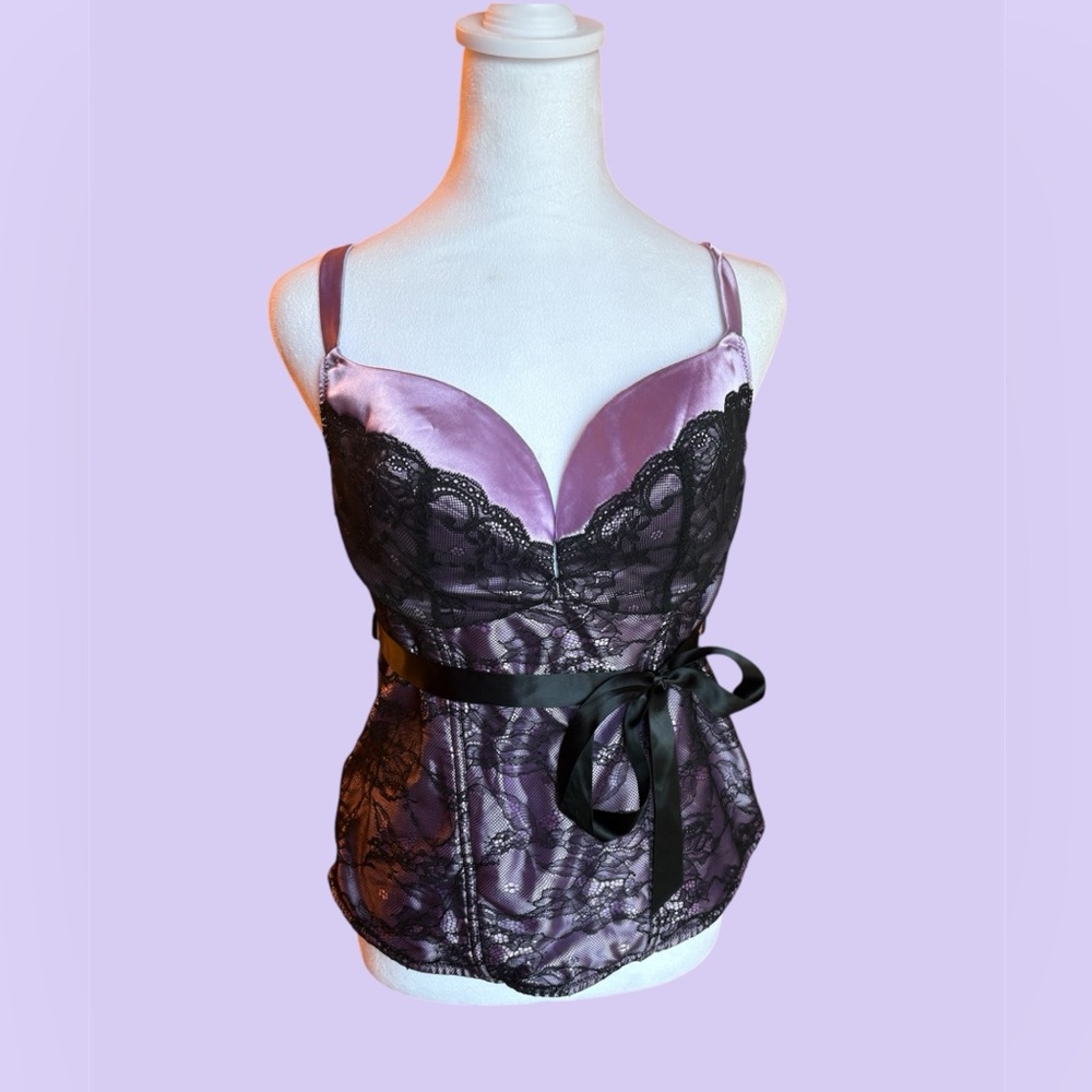Cacique Plus Size Lilac Purple Satin Lace Corset Bustier Top 14/16